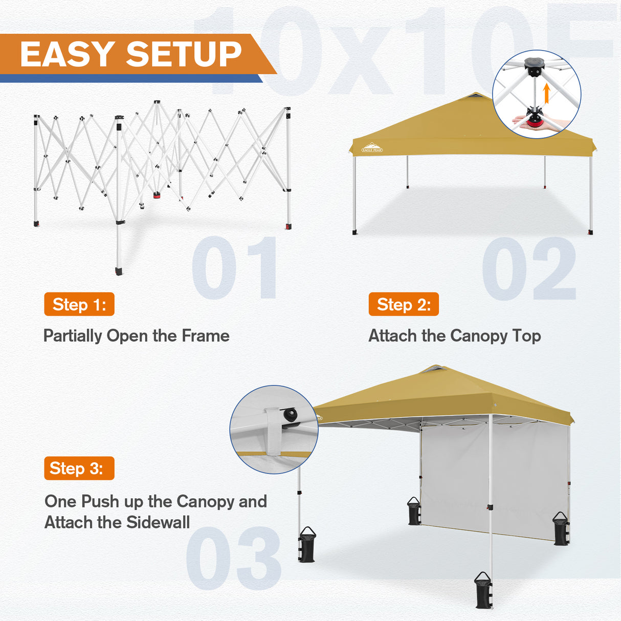 EAGLE PEAK 10x10 Commercial Pop up Canopy Tent with One Detachable Sidewall