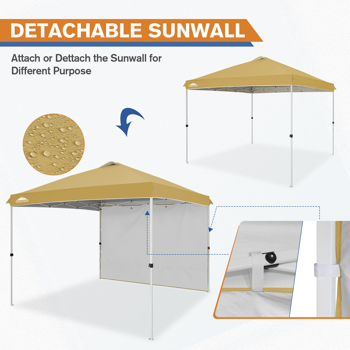 EAGLE PEAK 10x10 Commercial Pop up Canopy Tent with One Detachable Sidewall