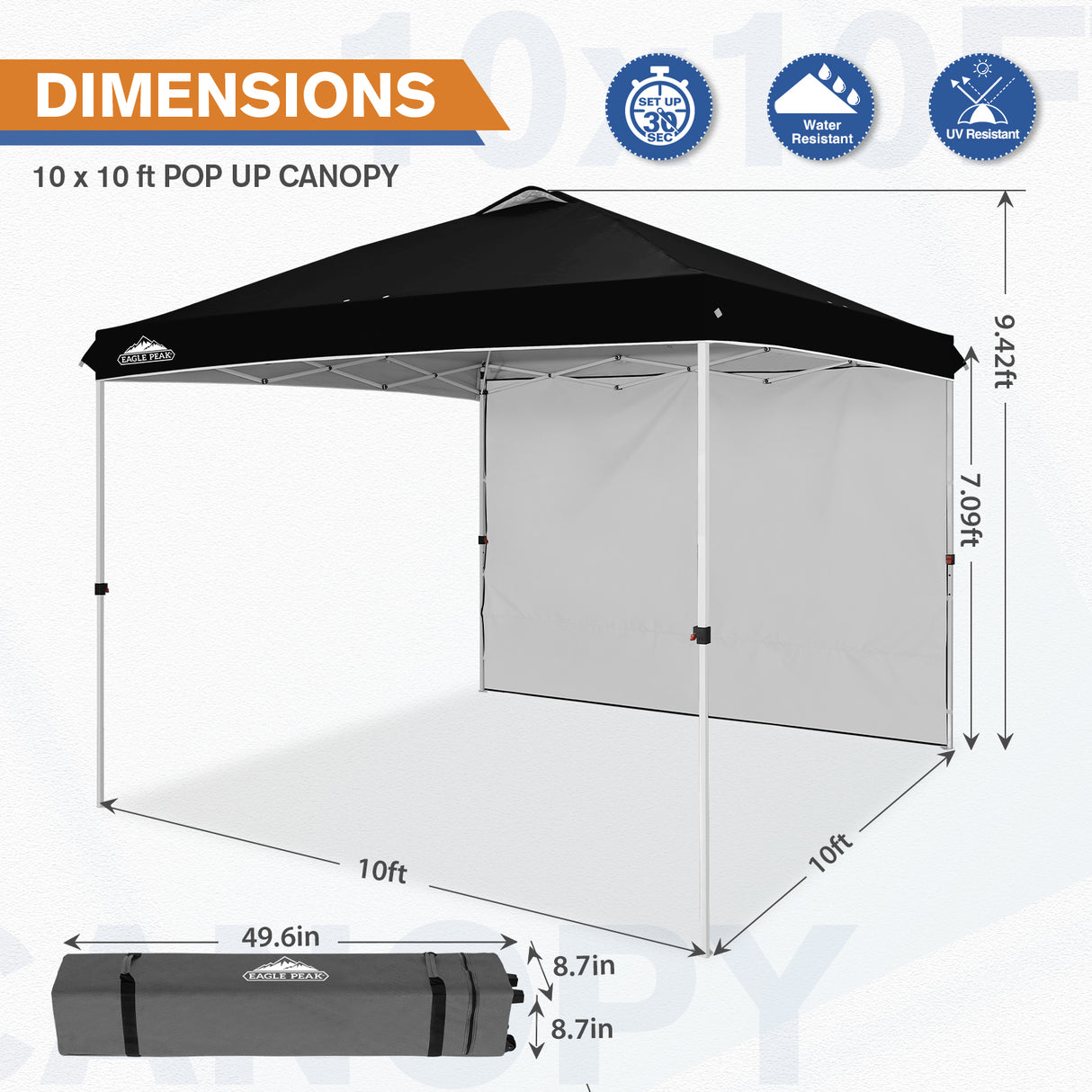 EAGLE PEAK 10x10 Commercial Pop up Canopy Tent with One Detachable Sidewall