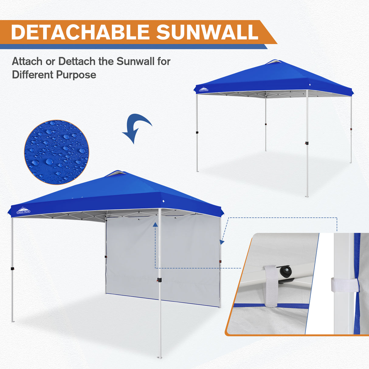 EAGLE PEAK 10x10 Commercial Pop up Canopy Tent with One Detachable Sidewall