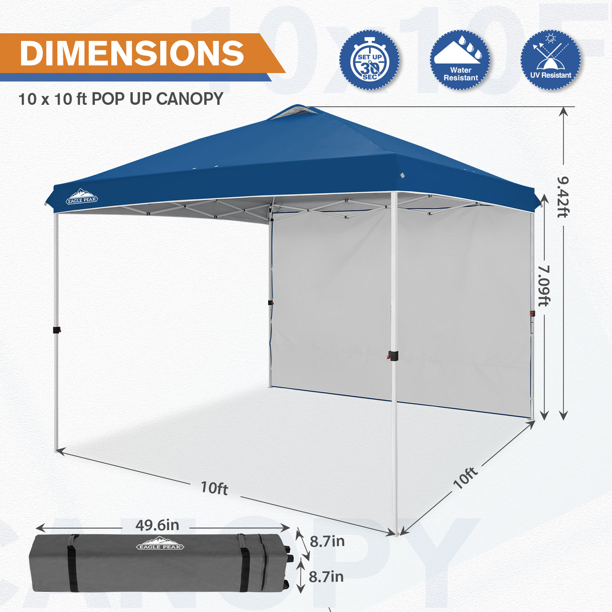 EAGLE PEAK 10x10 Commercial Pop up Canopy Tent with One Detachable Sidewall