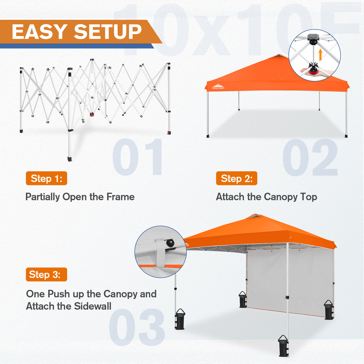 EAGLE PEAK 10x10 Commercial Pop up Canopy Tent with One Detachable Sidewall