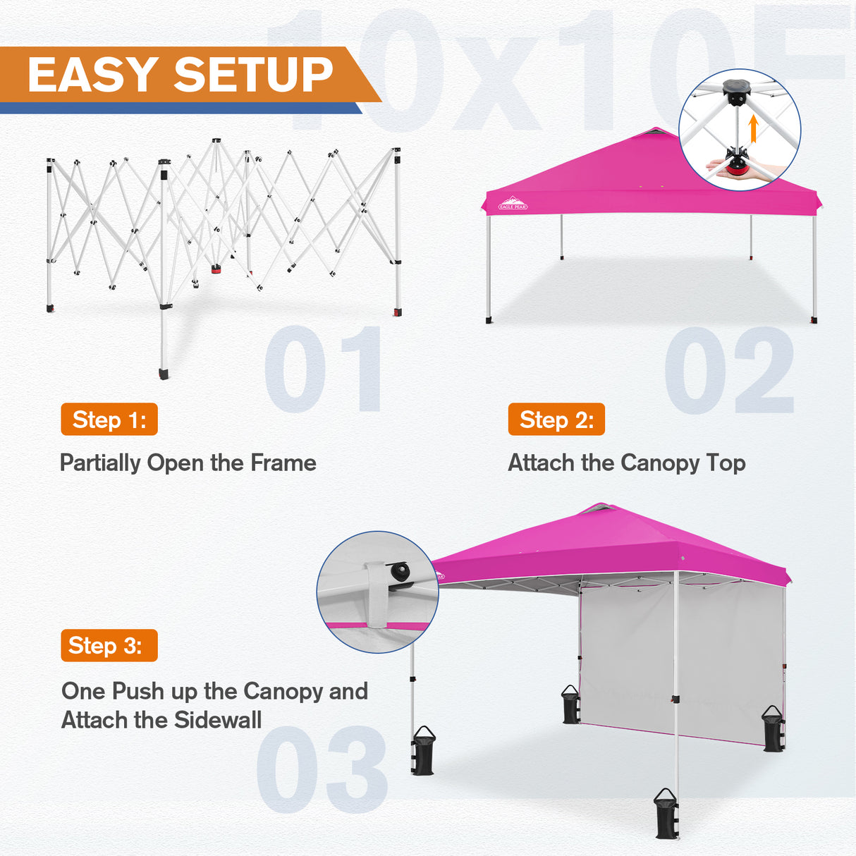 EAGLE PEAK 10x10 Commercial Pop up Canopy Tent with One Detachable Sidewall