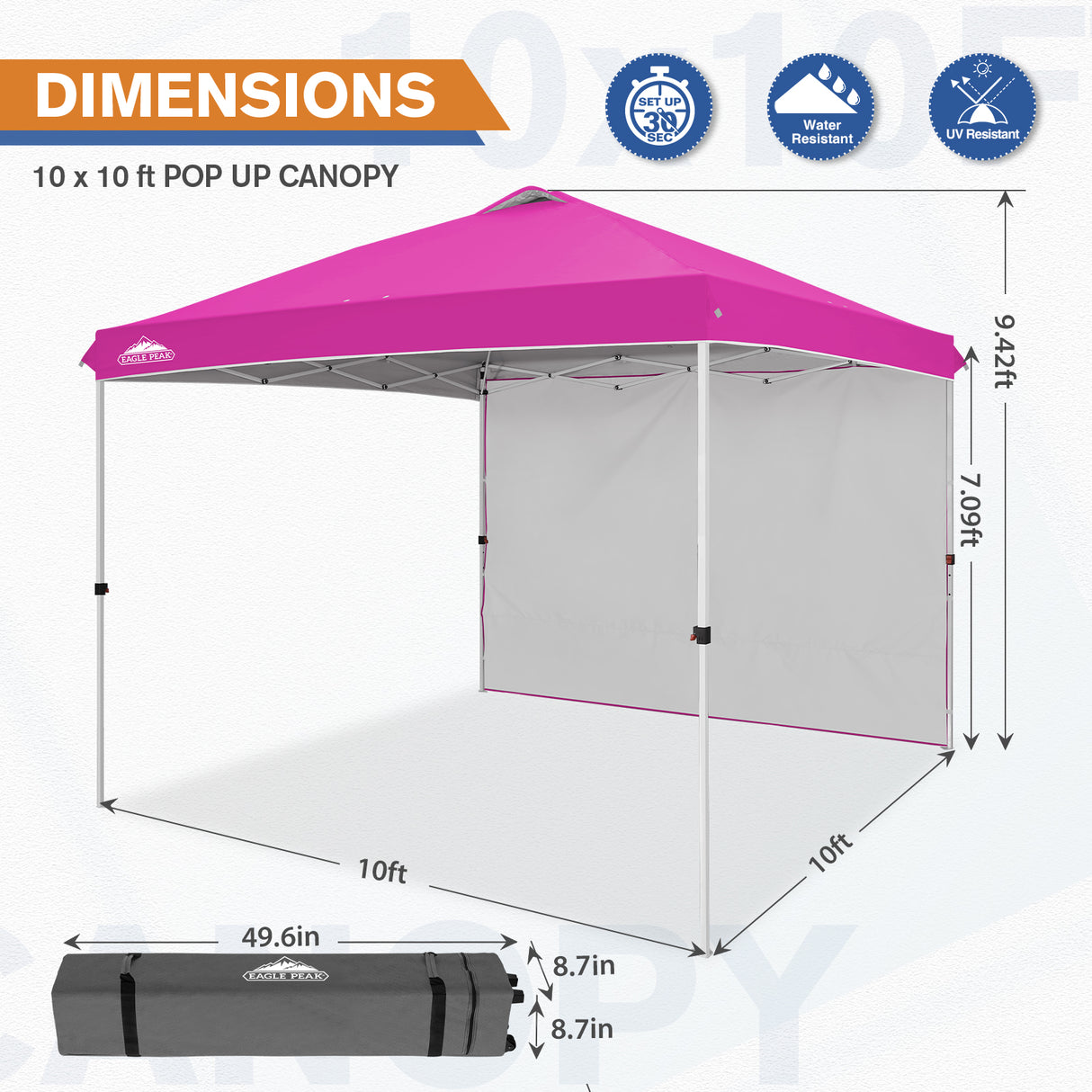 EAGLE PEAK 10x10 Commercial Pop up Canopy Tent with One Detachable Sidewall