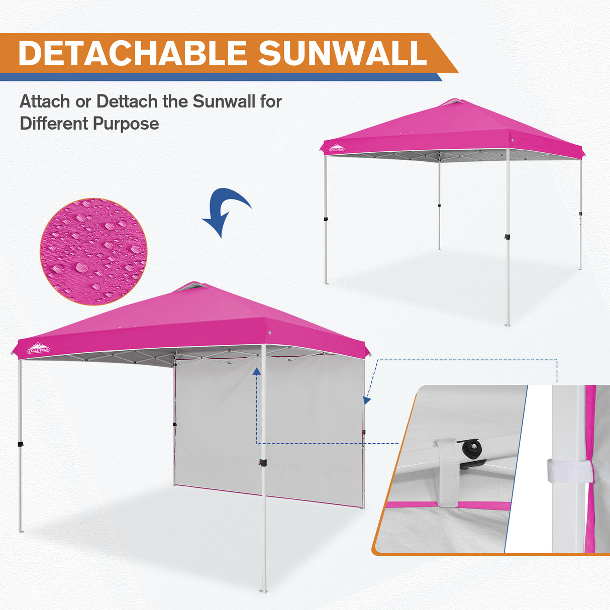 EAGLE PEAK 10x10 Commercial Pop up Canopy Tent with One Detachable Sidewall