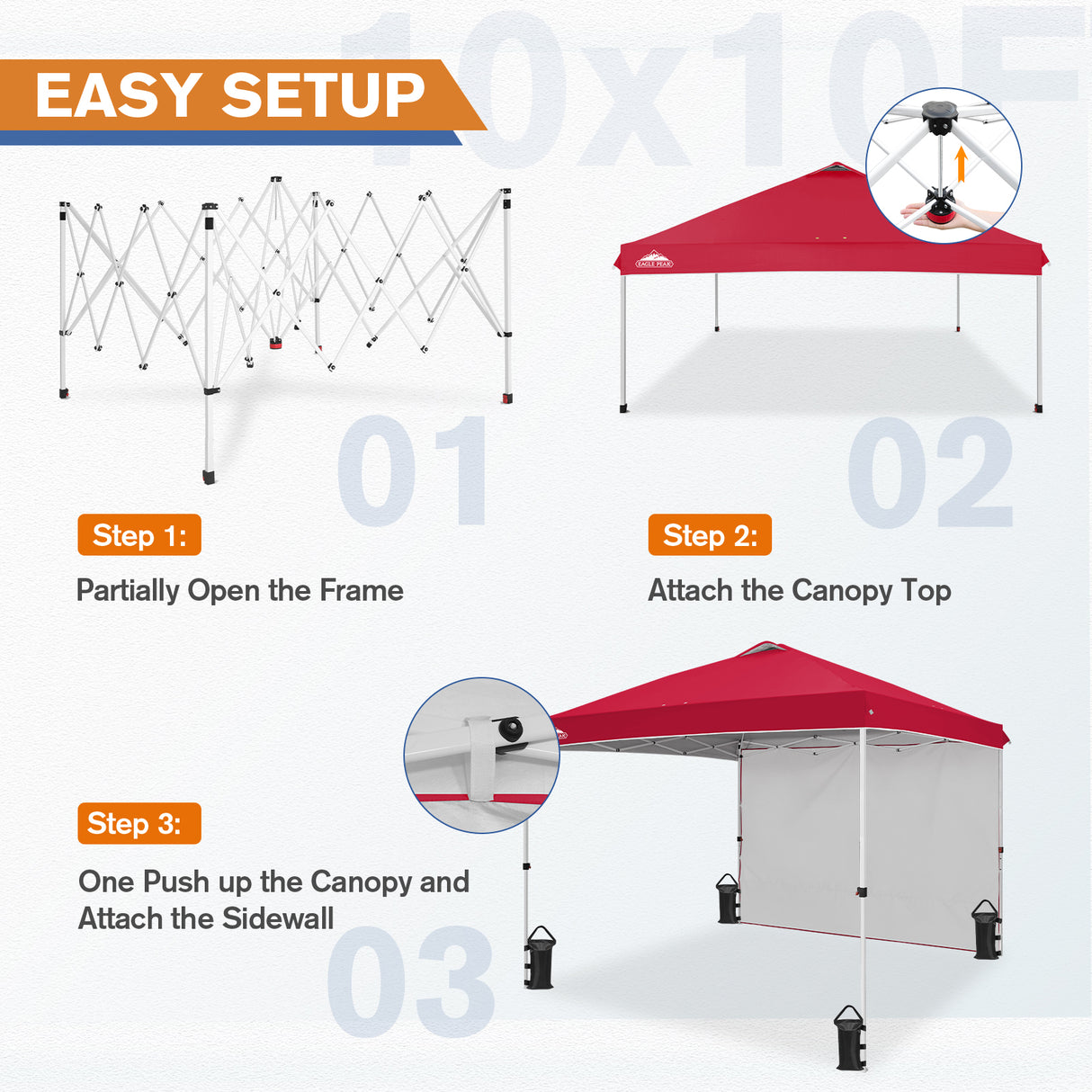 EAGLE PEAK 10x10 Commercial Pop up Canopy Tent with One Detachable Sidewall