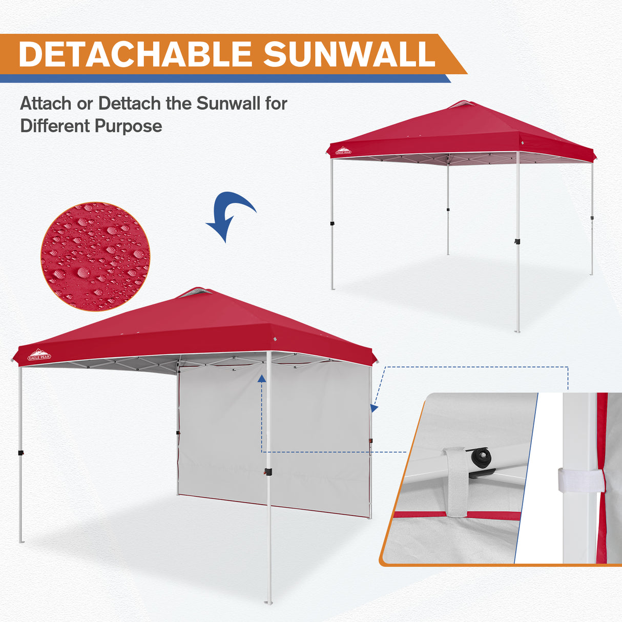 EAGLE PEAK 10x10 Commercial Pop up Canopy Tent with One Detachable Sidewall