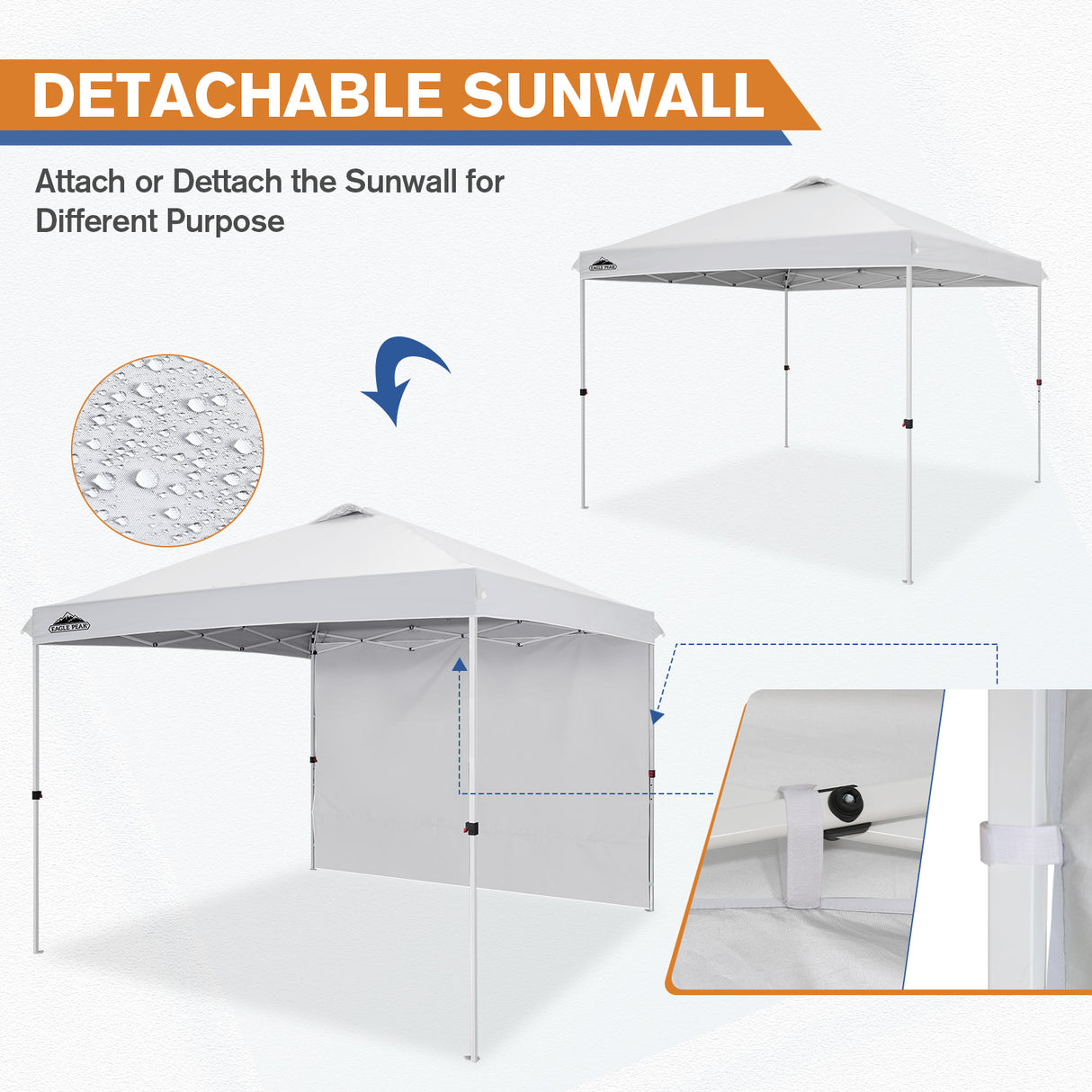 EAGLE PEAK 10x10 Commercial Pop up Canopy Tent with One Detachable Sidewall