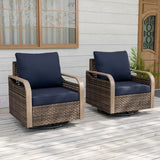 Modern Wicker Outdoor Glider Rocking Chair,2 Chairs, Brown/Gray