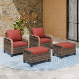 Modern Wicker Outdoor Chair,2 Chairs 2 Ottomans, 4 Pieces, Brown/Gray