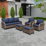 Modern Wicker Outdoor Patio Furniture Set, 2 Ottomans, 2 Patio Chairs, and 3-Seat Loveseat, 5 Pieces