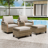 Modern Wicker Outdoor Glider Rocking Chair,2 Chairs 2 Ottomans, 4 Piece, Brown/Gray