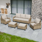 Modern Wicker Outdoor Patio Furniture Set, 2 Ottomans, 2 Patio Chairs, and 3-Seat Loveseat, 5 Pieces