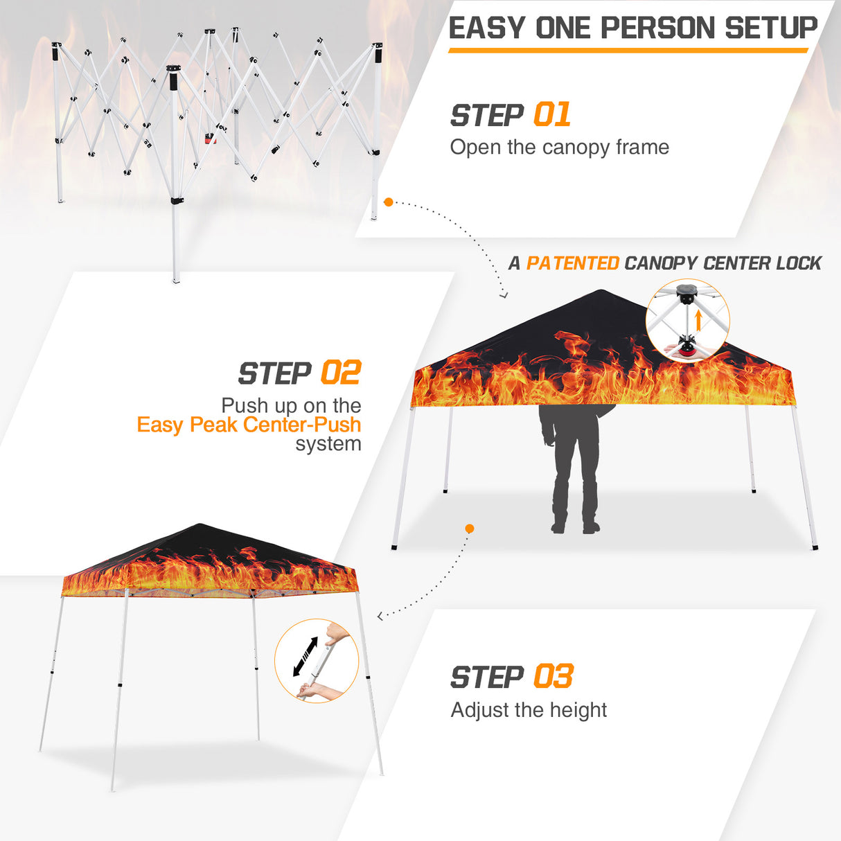 Slant Leg Pop up Canopy Tent, 10x10 Base 8x8 Top with SHADE GRAPHiX High Quality Digital Printed Top