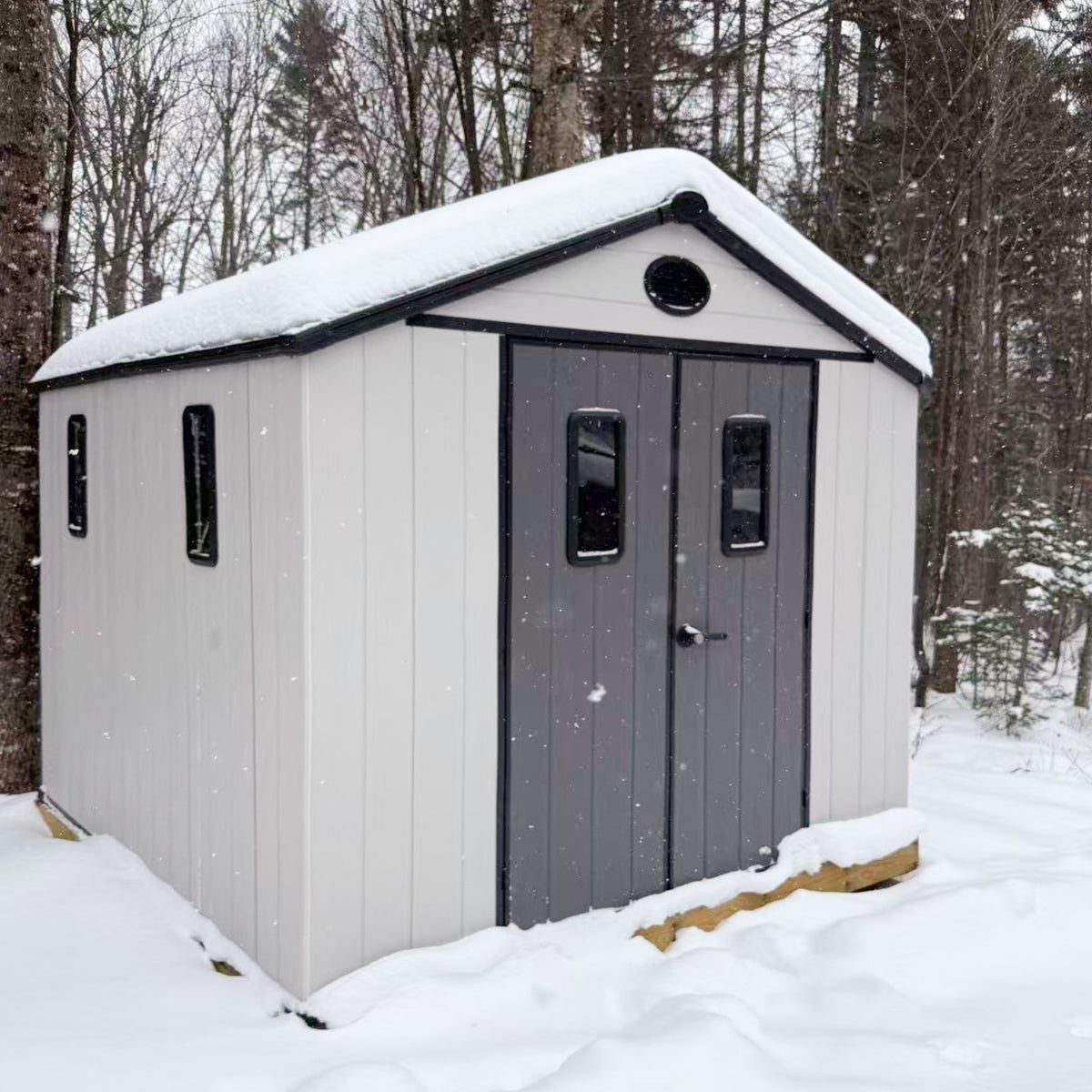 5x3/6x4/8x6/8x8 Outdoor Storage Shed with Floor, White/Gray