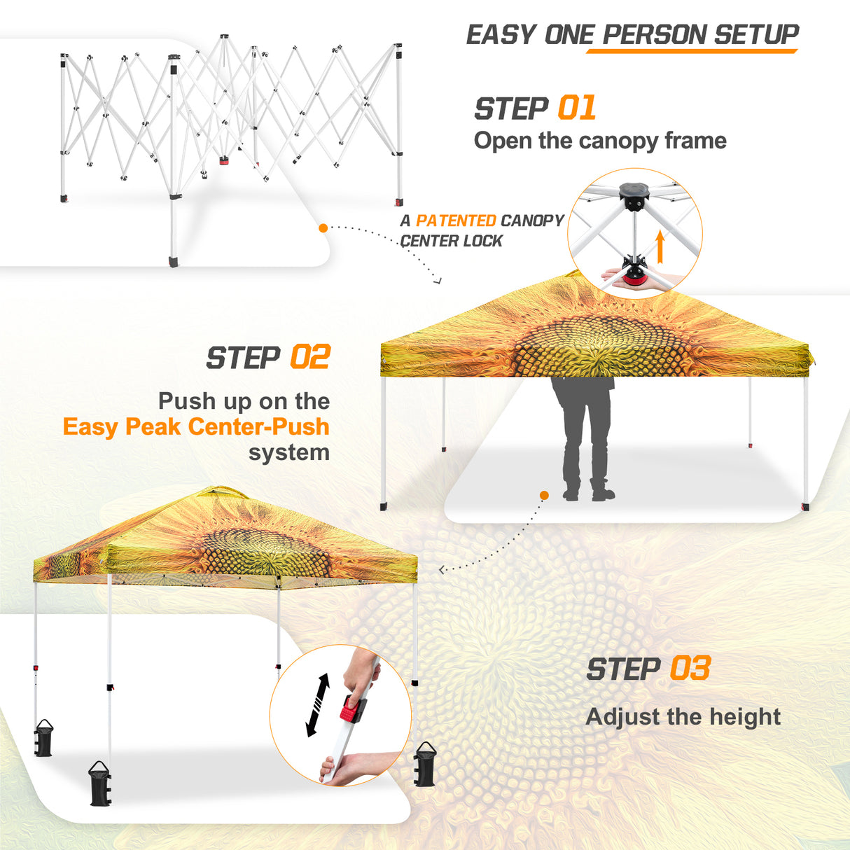 Easy Setup Straight Leg 10x10 Pop Up Canopy Tent Graphix Top w/ 100 sqft of Shade