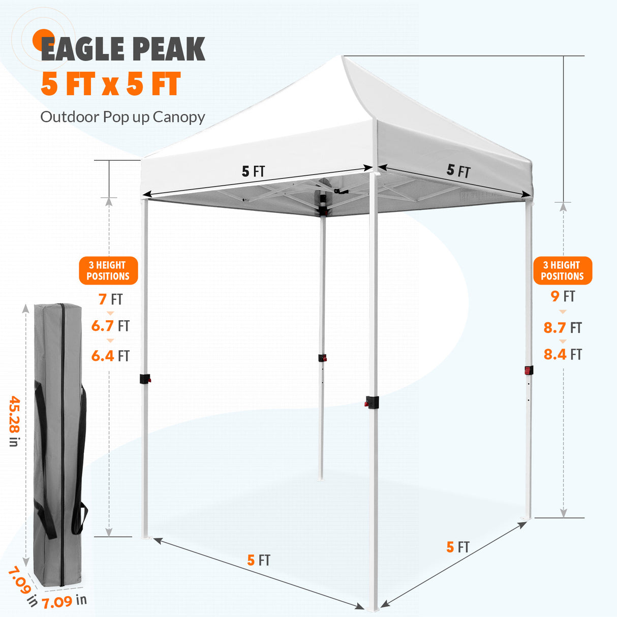 5x5 Pop Up Canopy Tent Instant Straight Leg  Outdoor Canopy Easy Set-up