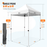 EAGLE PEAK 5x5 Pop Up Canopy Tent Instant Outdoor Canopy Easy Set-up Straight Leg Folding Shelter