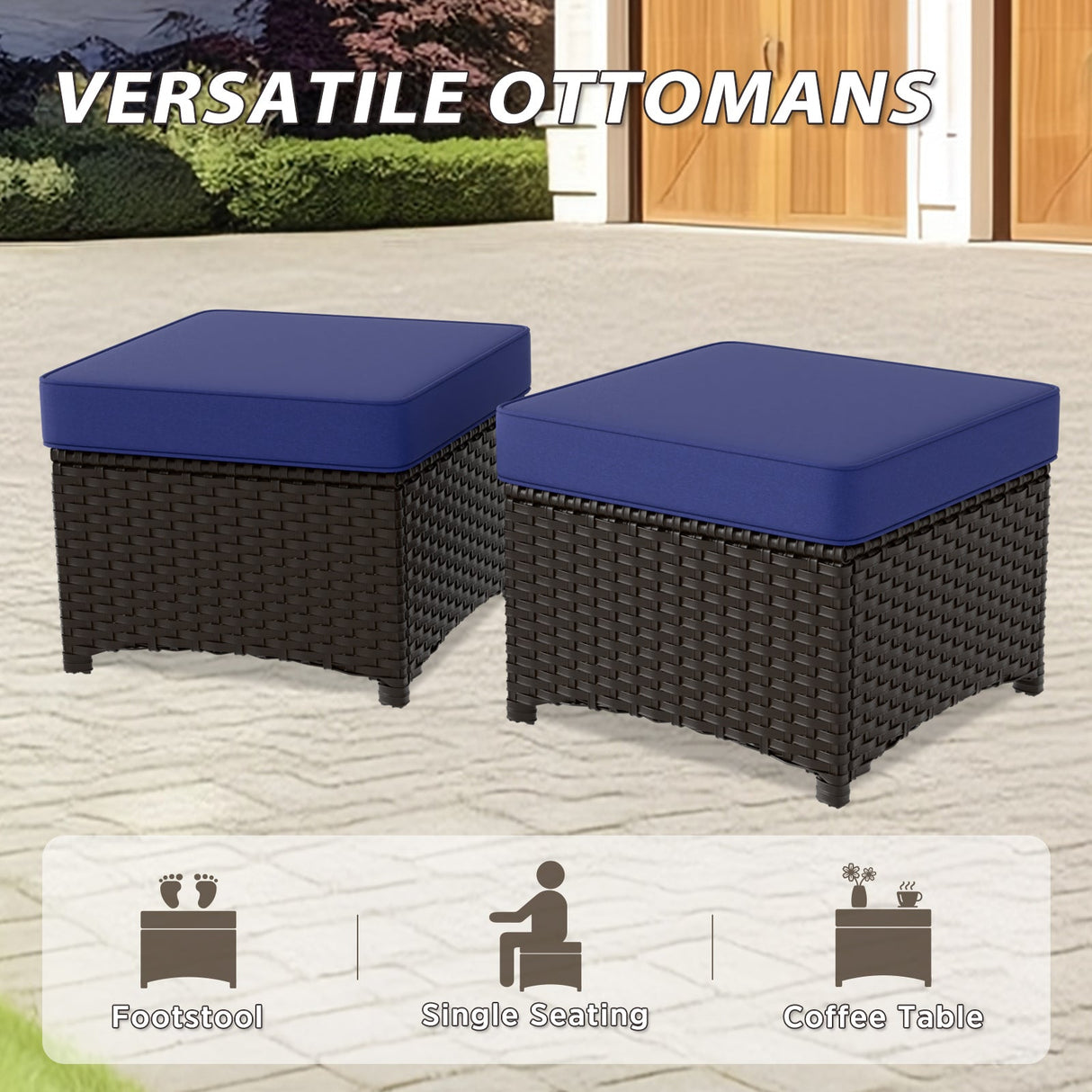 Azure Bay 2 Piece Wicker Patio Ottoman Set - Eagle Peak Custom Canopy Tent