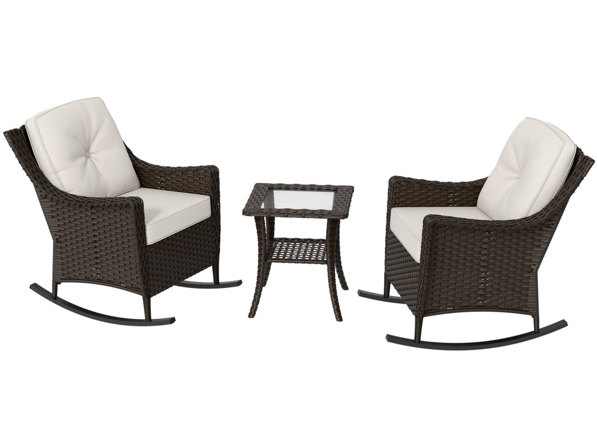 Azure Bay 3 Piece Outdoor Wicker Set, Rocking Chairs with Side Table - Eagle Peak Custom Canopy Tent