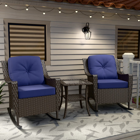 Azure Bay 3 Piece Outdoor Wicker Set, Rocking Chairs with Side Table - Eagle Peak Custom Canopy Tent