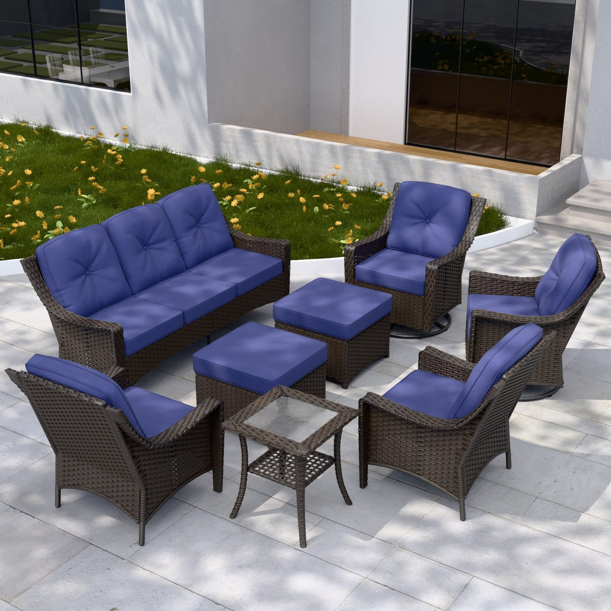 Azure Bay Wicker Outdoor Patio Furniture Set w/ Swivel Chairs, 8 Pieces - Eagle Peak Custom Canopy Tent