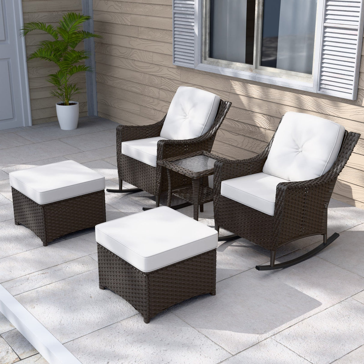 Azure Bay Wicker Outdoor Patio Furniture Set w/Rocking Chairs, 5 Pieces - Eagle Peak Custom Canopy Tent