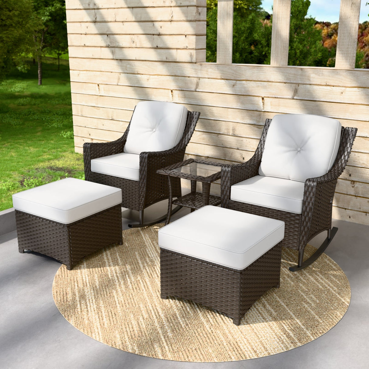 Azure Bay Wicker Outdoor Patio Furniture Set w/Rocking Chairs, 5 Pieces - Eagle Peak Custom Canopy Tent