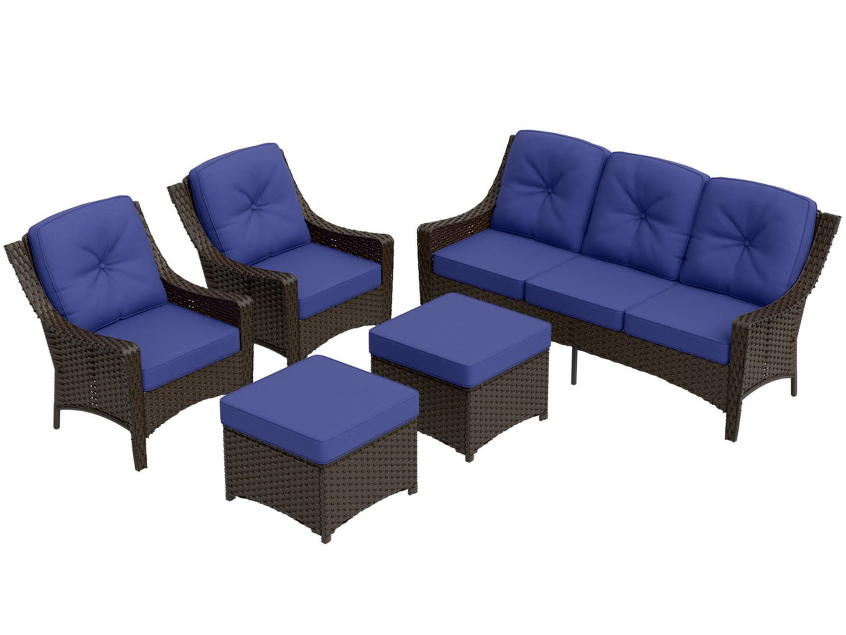 Azure Bay Wicker Outdoor Patio Furniture Set w/Single Chairs and Sofa, 5 Pieces - Eagle Peak Custom Canopy Tent