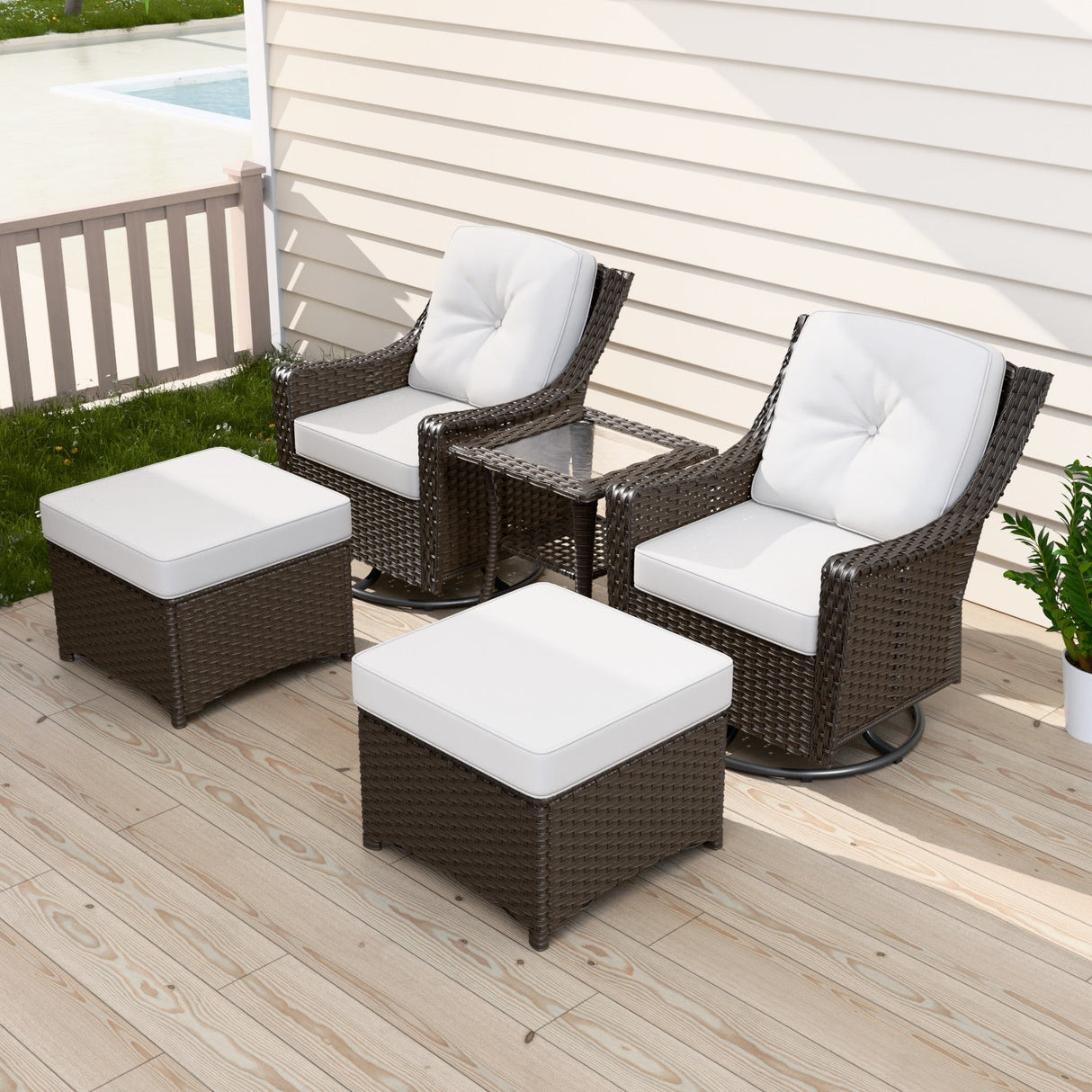 Azure Bay Wicker Outdoor Patio Furniture Set w/Swivel Rocking Chairs, 5 Pieces - Eagle Peak Custom Canopy Tent