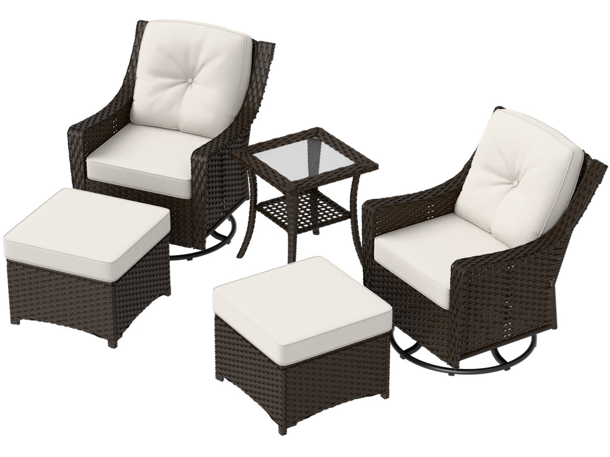 Azure Bay Wicker Outdoor Patio Furniture Set w/Swivel Rocking Chairs, 5 Pieces - Eagle Peak Custom Canopy Tent