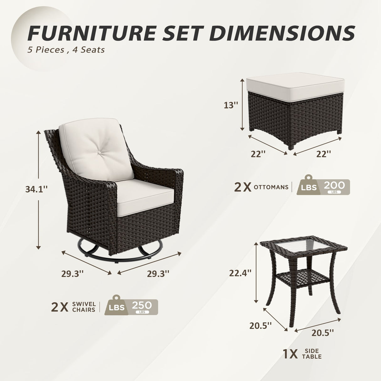 Azure Bay Wicker Outdoor Patio Furniture Set w/Swivel Rocking Chairs, 5 Pieces - Eagle Peak Custom Canopy Tent