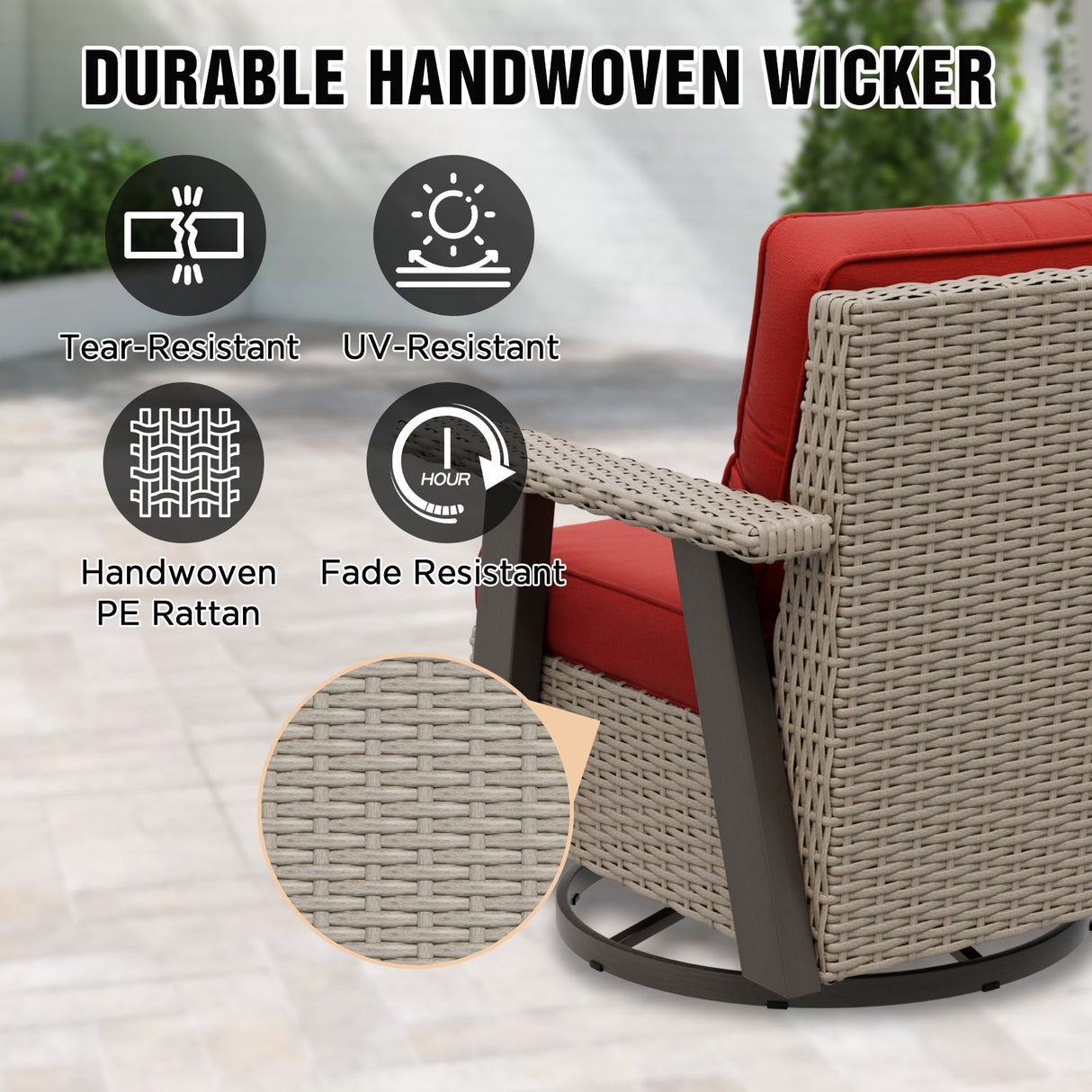 Classic Wicker 360° Swivel Glider Chair, Set of 4, Beige/Beige, Red, Dark Blue, Tan, Black - Eagle Peak Custom Canopy Tent