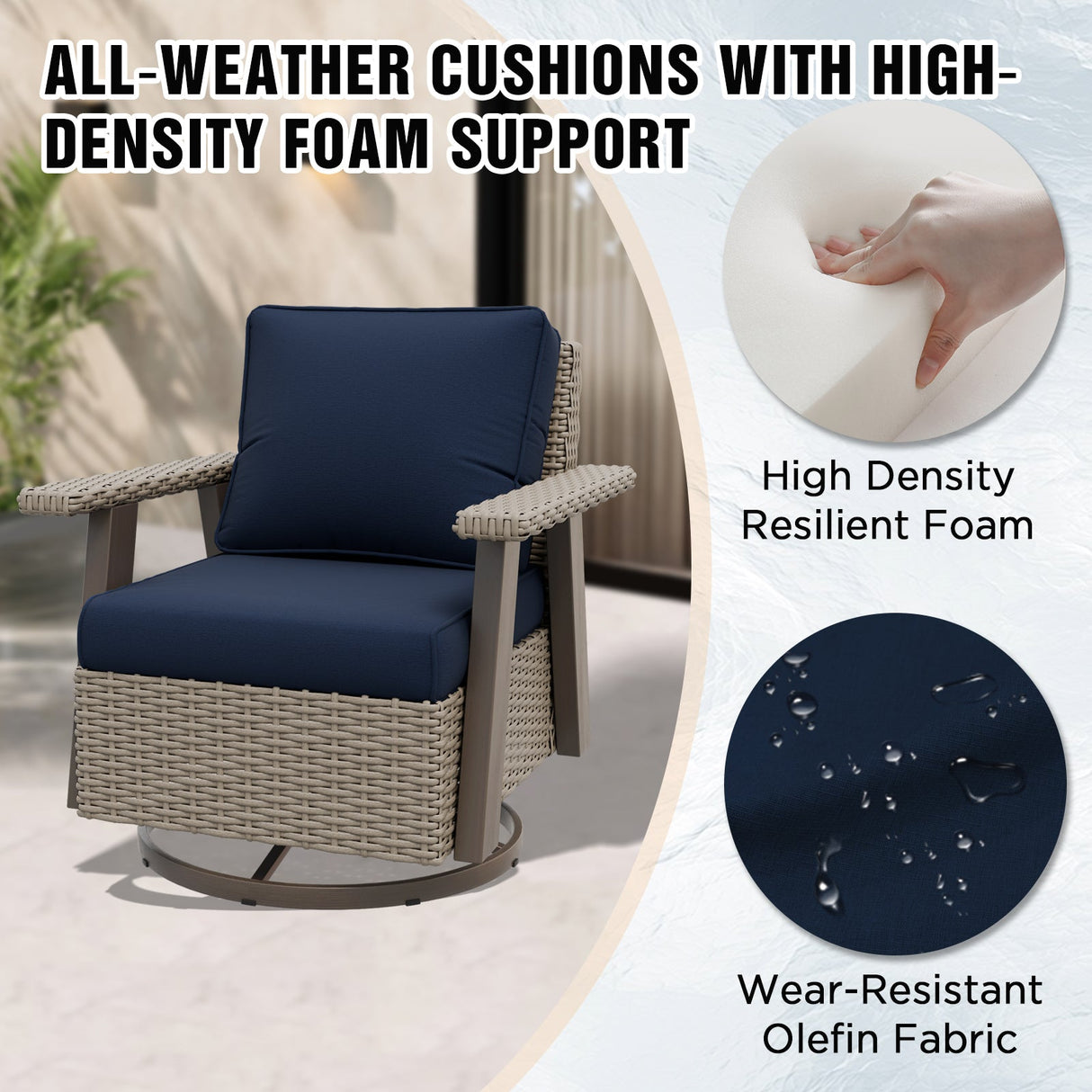 Classic Wicker 360° Swivel Glider Chair, Set of 4, Beige/Beige, Red, Dark Blue, Tan, Black - Eagle Peak Custom Canopy Tent