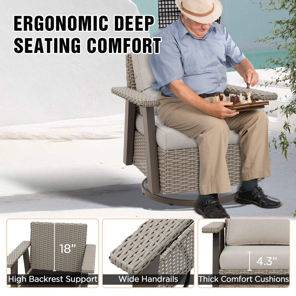 Classic Wicker 360° Swivel Glider Chair, Set of 4, Beige/Beige, Red, Dark Blue, Tan, Black - Eagle Peak Custom Canopy Tent