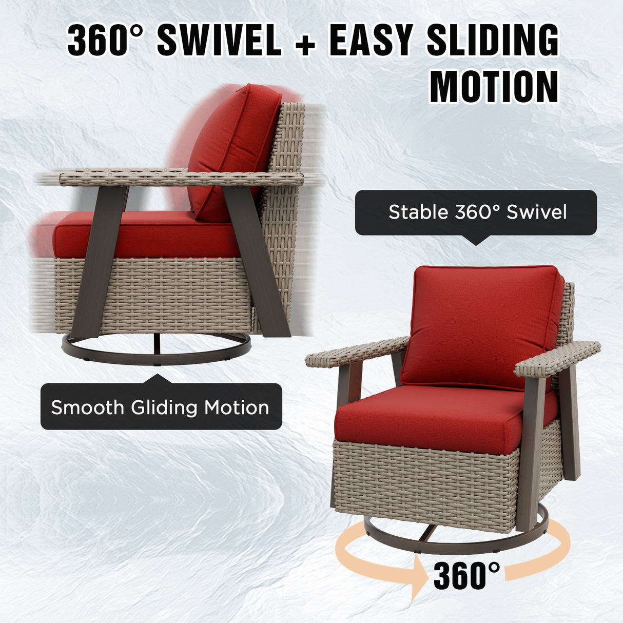 Classic Wicker 360° Swivel Glider Chair, Set of 4, Beige/Beige, Red, Dark Blue, Tan, Black - Eagle Peak Custom Canopy Tent