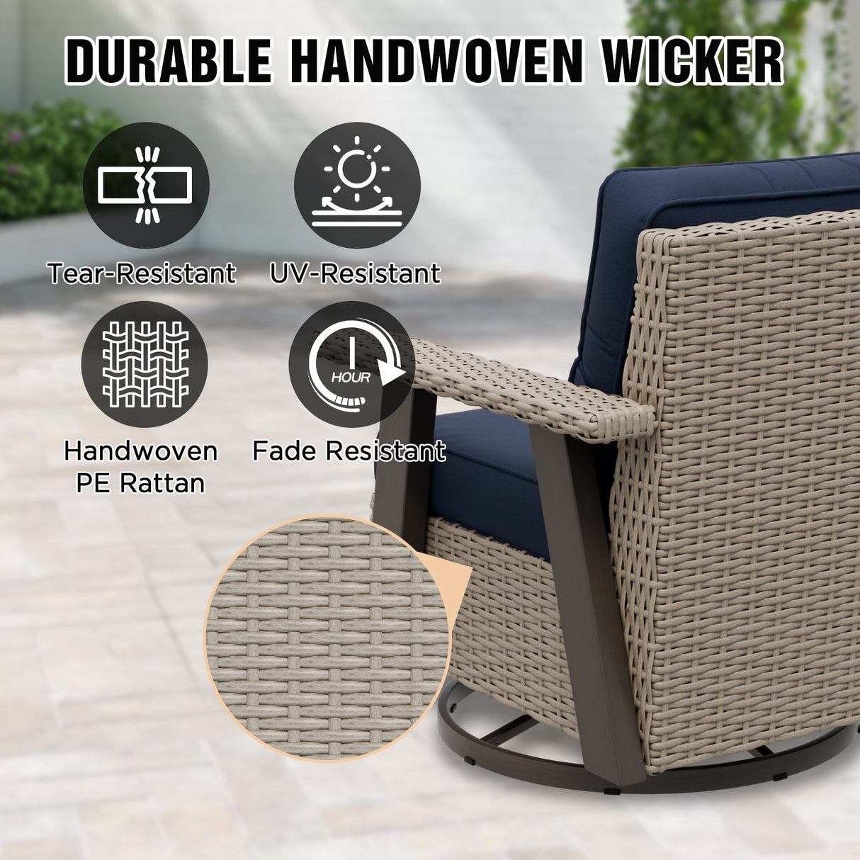 Classic Wicker 360° Swivel Glider Chair, Set of 4, Beige/Beige, Red, Dark Blue, Tan, Black - Eagle Peak Custom Canopy Tent
