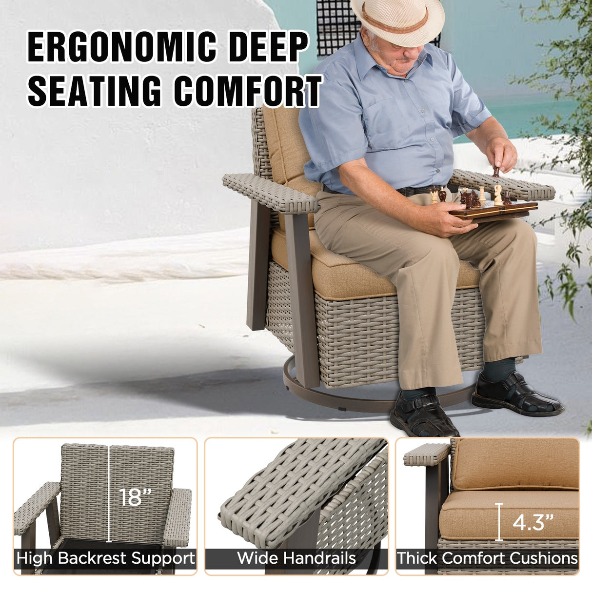 Classic Wicker 360° Swivel Glider Chair, Set of 4, Beige/Beige, Red, Dark Blue, Tan, Black - Eagle Peak Custom Canopy Tent