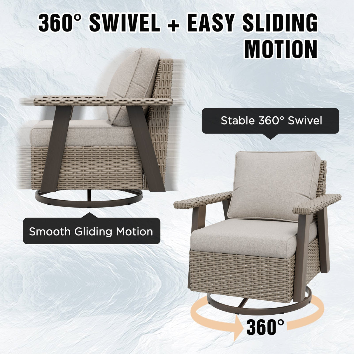 Classic Wicker 360° Swivel Glider Chair,Set of 1, Beige/Beige, Red, Dark Blue, Tan, Black - Eagle Peak Custom Canopy Tent