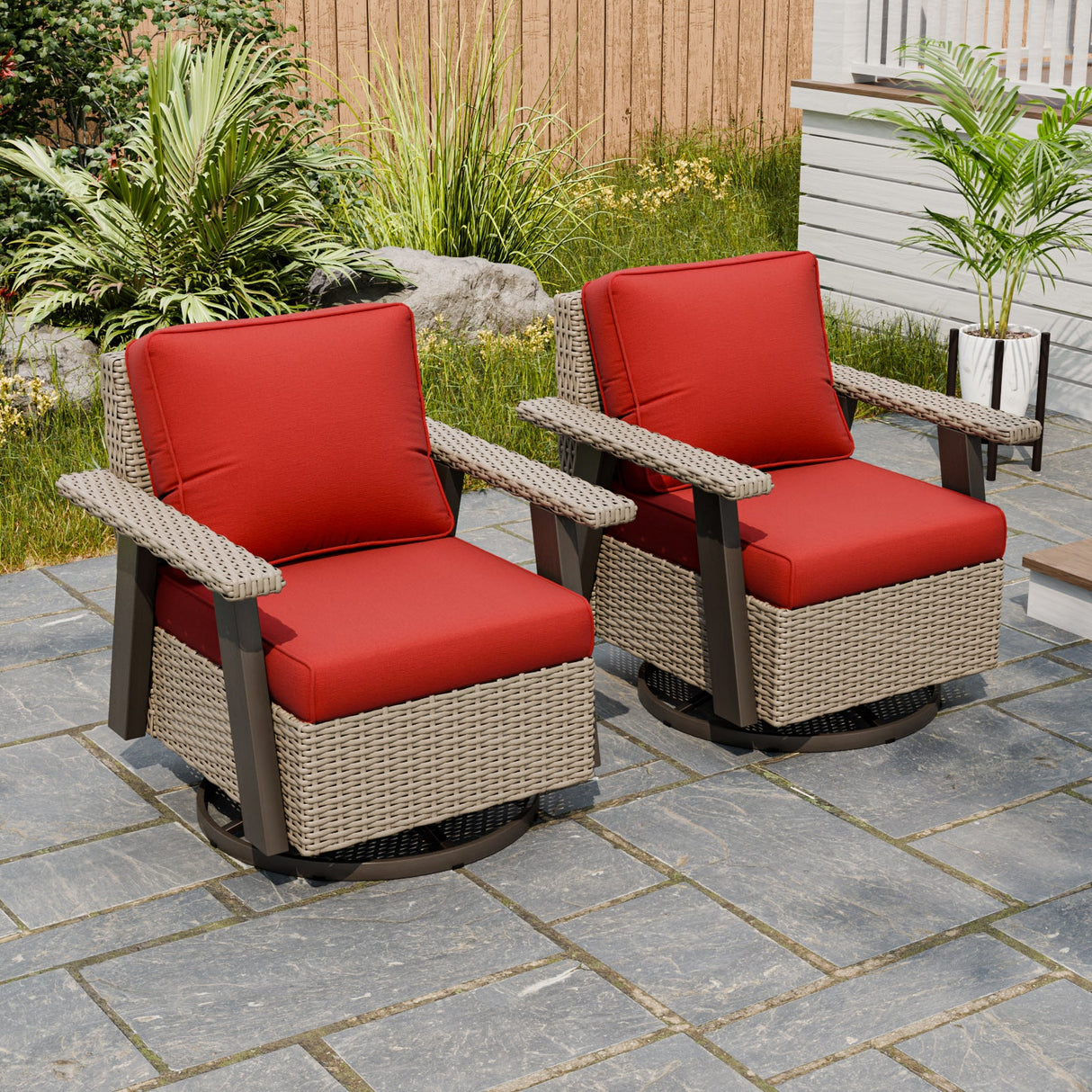 Classic Wicker 360° Swivel Glider Chair,Set of 2, Beige/Beige, Red, Dark Blue, Tan, Black - Eagle Peak Custom Canopy Tent