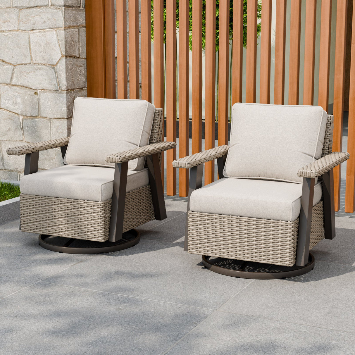 Classic Wicker 360° Swivel Glider Chair,Set of 2, Beige/Beige, Red, Dark Blue, Tan, Black - Eagle Peak Custom Canopy Tent