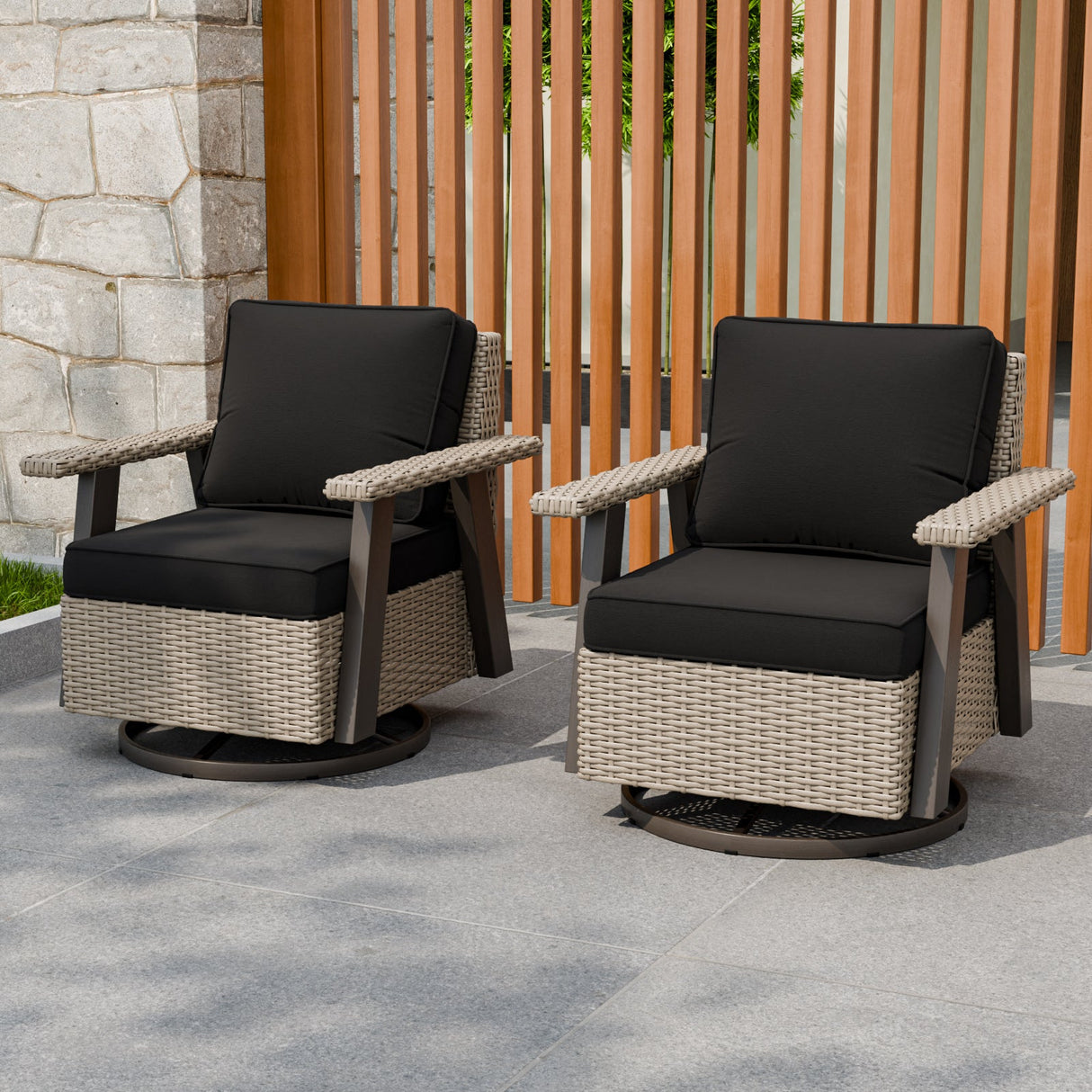 Classic Wicker 360° Swivel Glider Chair,Set of 2, Beige/Beige, Red, Dark Blue, Tan, Black - Eagle Peak Custom Canopy Tent