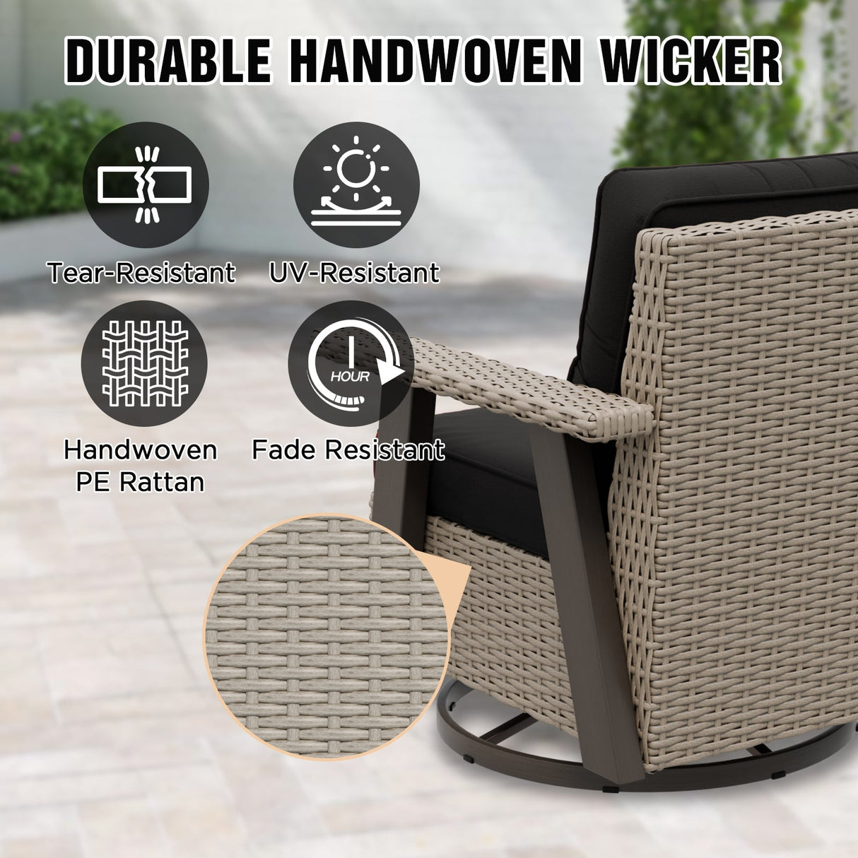 Classic Wicker 360° Swivel Glider Chair,Set of 2, Beige/Beige, Red, Dark Blue, Tan, Black - Eagle Peak Custom Canopy Tent