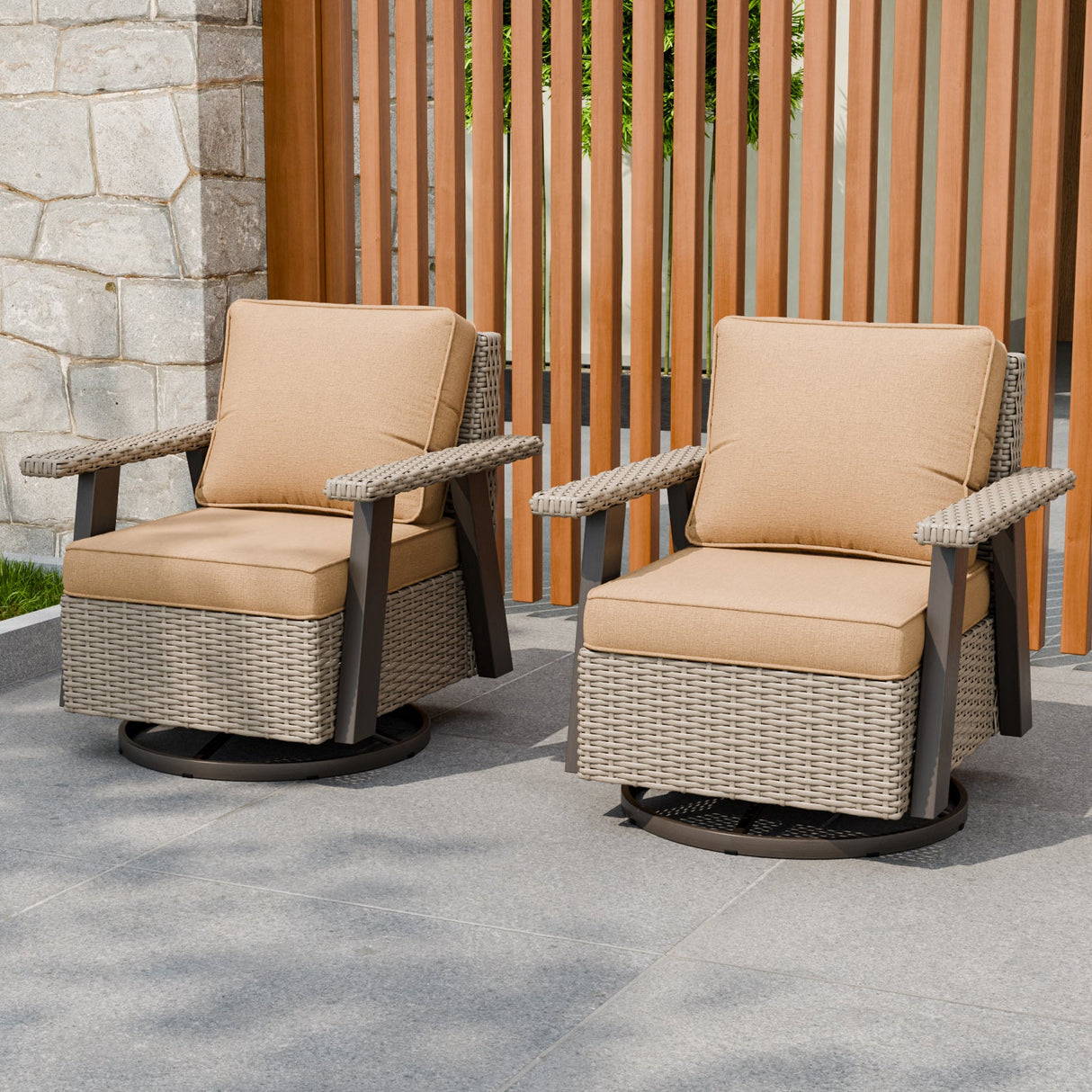 Classic Wicker 360° Swivel Glider Chair,Set of 2, Beige/Beige, Red, Dark Blue, Tan, Black - Eagle Peak Custom Canopy Tent