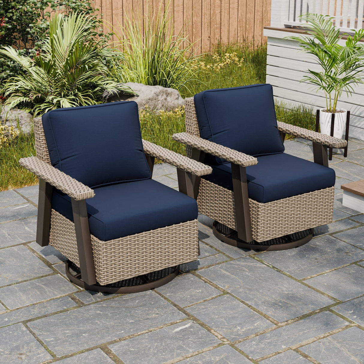 Classic Wicker 360° Swivel Glider Chair,Set of 2, Beige/Beige, Red, Dark Blue, Tan, Black - Eagle Peak Custom Canopy Tent