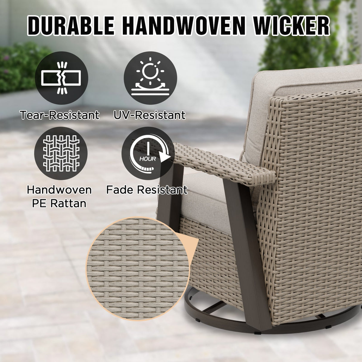 Classic Wicker 360° Swivel Glider Chair,Set of 2, Beige/Beige, Red, Dark Blue, Tan, Black - Eagle Peak Custom Canopy Tent