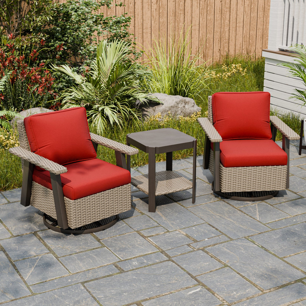 Classic Wicker Patio Bistro Set of 3, Beige/Beige, Red, Dark Blue, Tan, Black - Eagle Peak Custom Canopy Tent