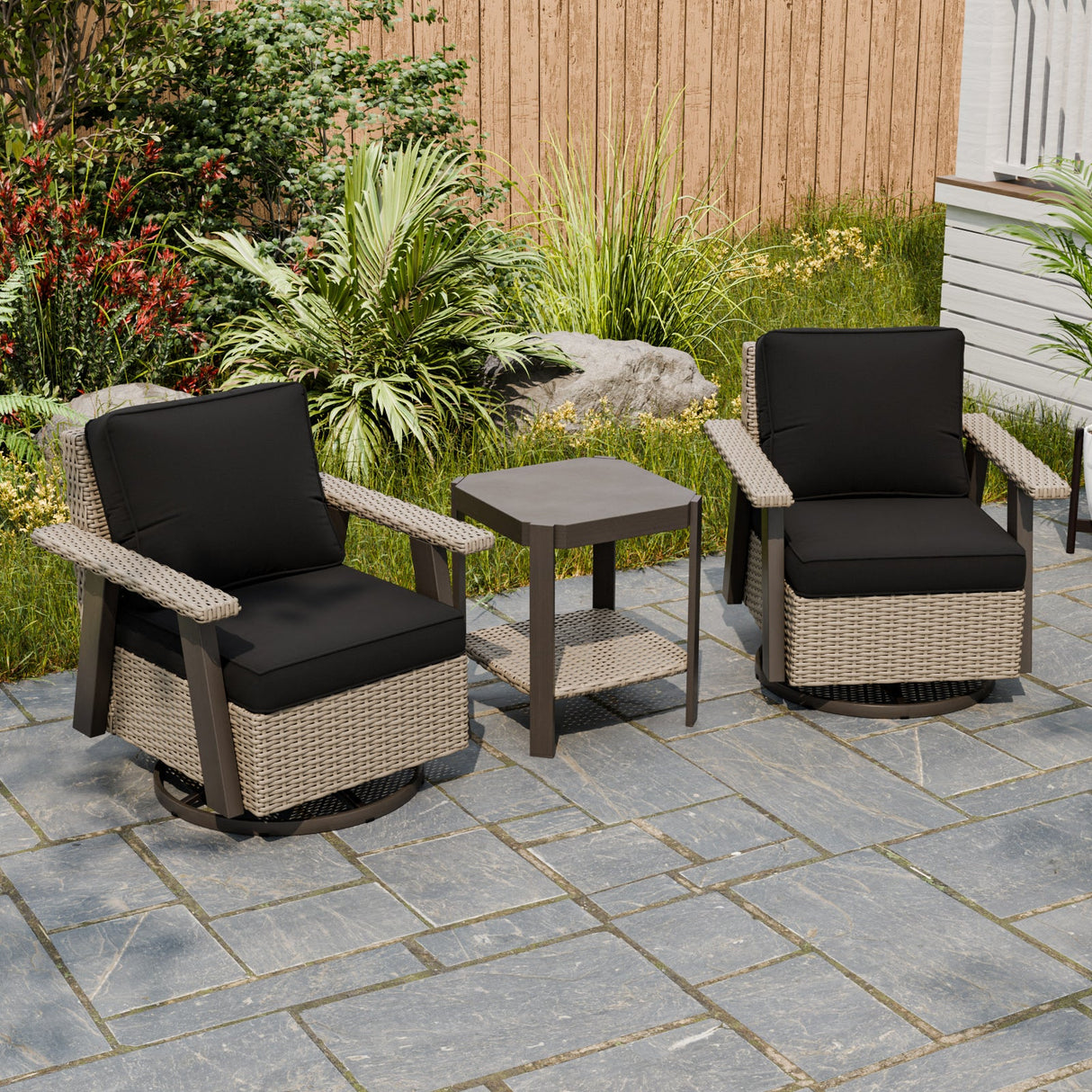 Classic Wicker Patio Bistro Set of 3, Beige/Beige, Red, Dark Blue, Tan, Black - Eagle Peak Custom Canopy Tent