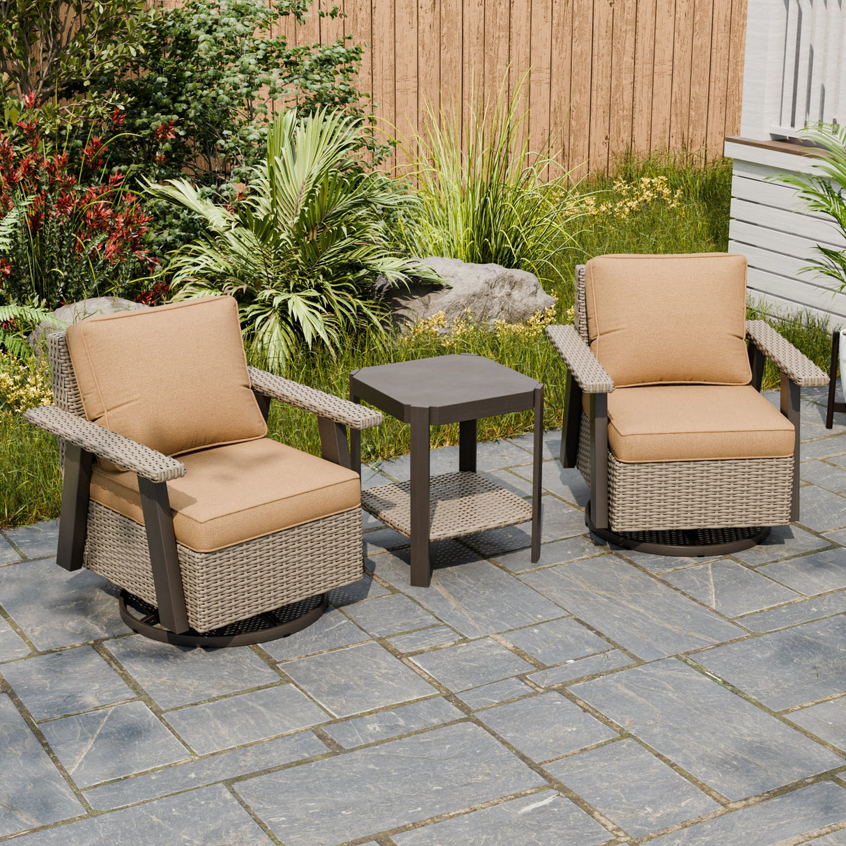 Classic Wicker Patio Bistro Set of 3, Beige/Beige, Red, Dark Blue, Tan, Black - Eagle Peak Custom Canopy Tent