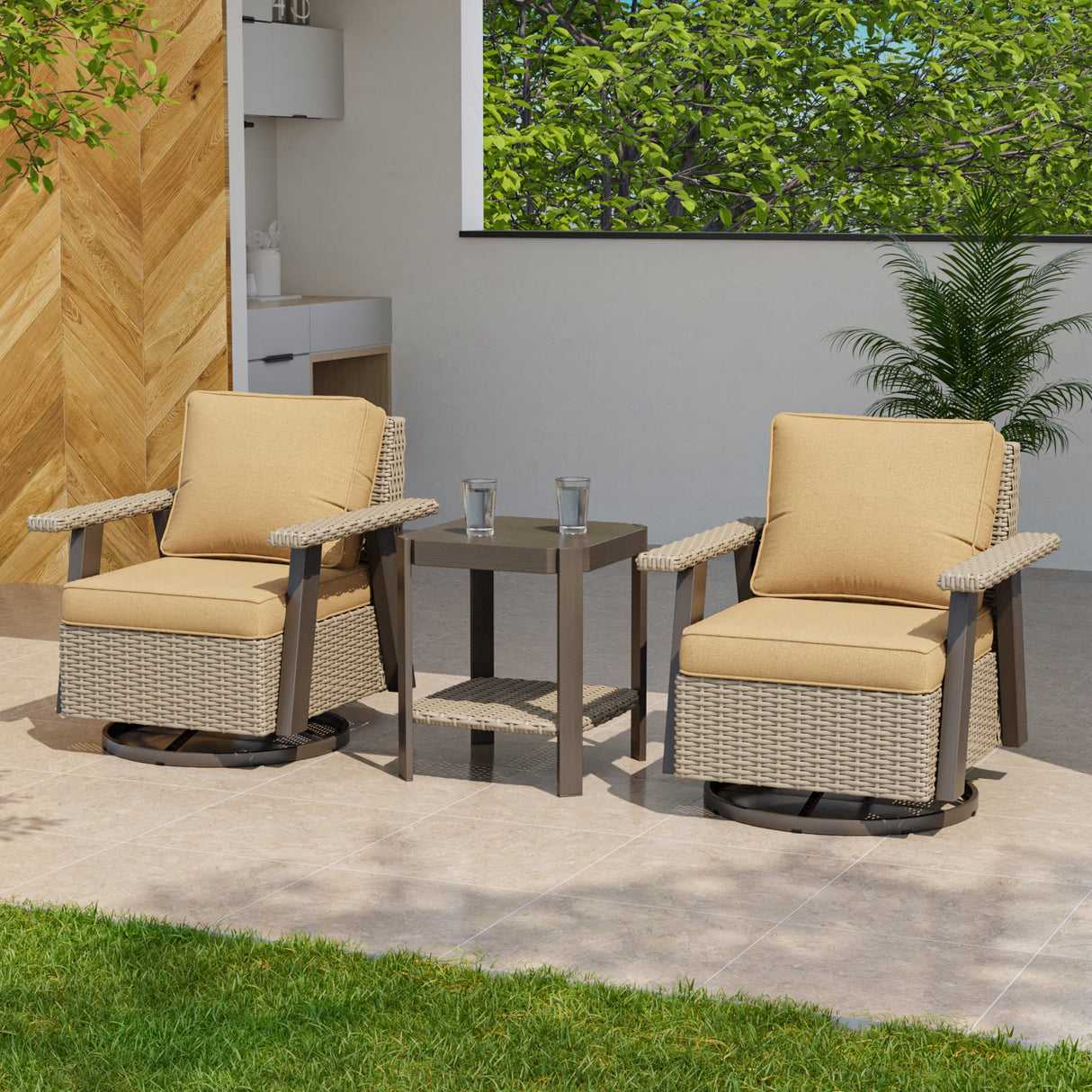 Classic Wicker Patio Bistro Set of 3, Beige/Beige, Red, Dark Blue, Tan, Black - Eagle Peak Custom Canopy Tent